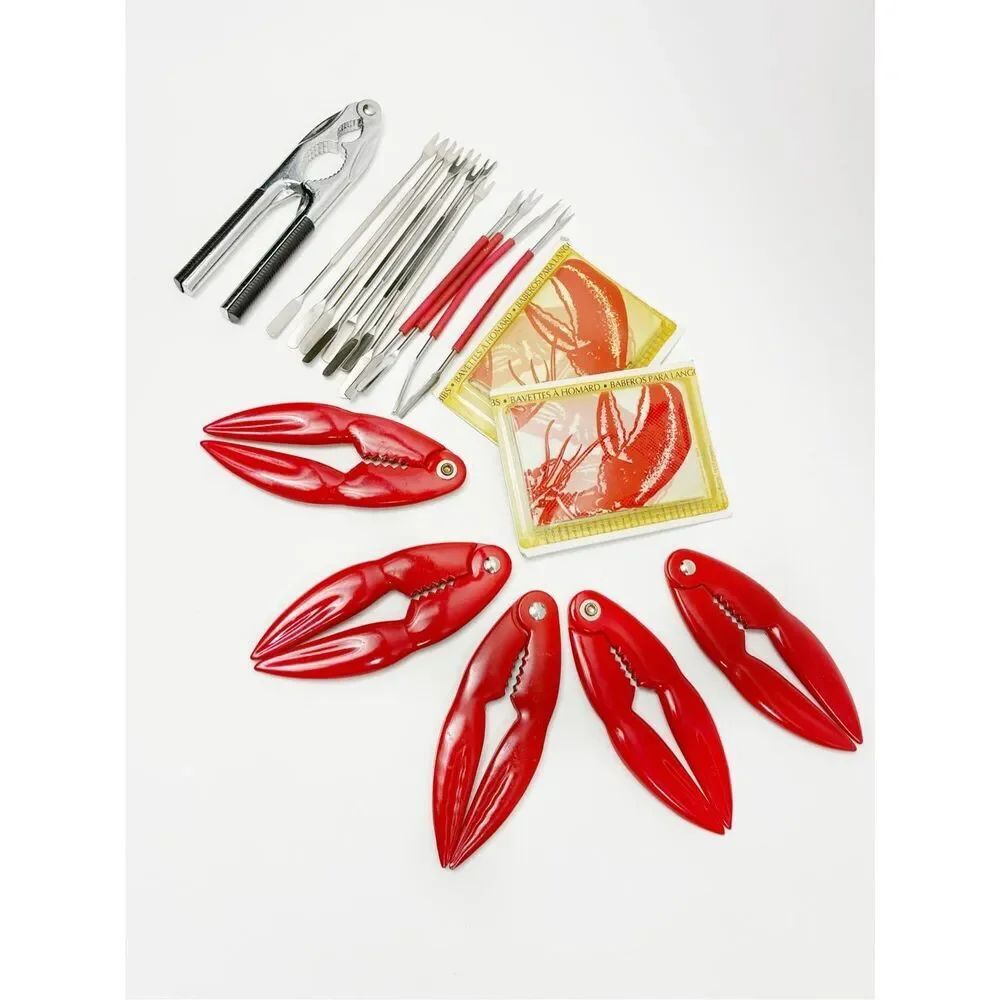 Nantucket Seafood Red Lobster Cracker Set with Forks & Bibs